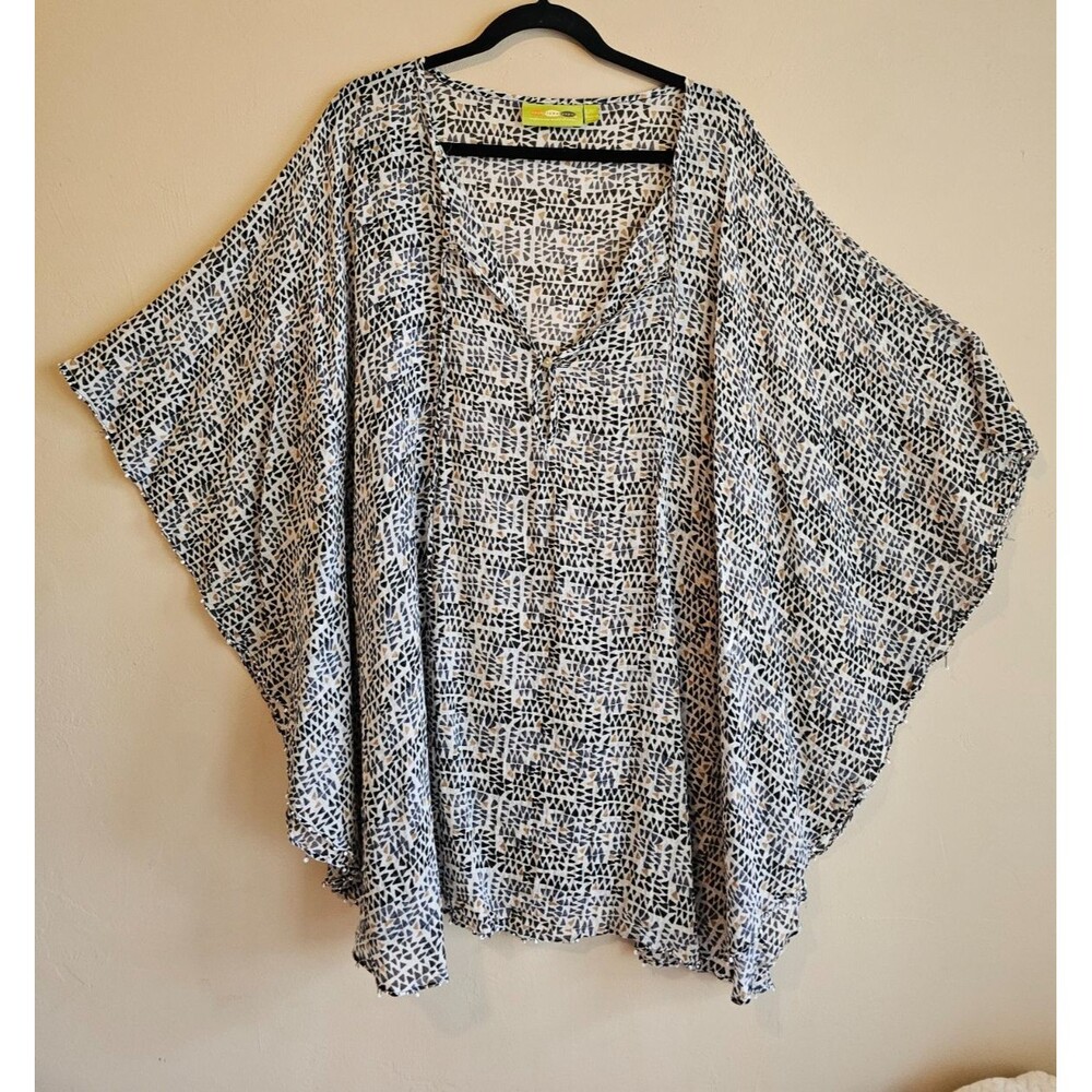 Rock Flower Paper L/XL Print Tunic Top Dress Swim CoverUp Beaded, neutral